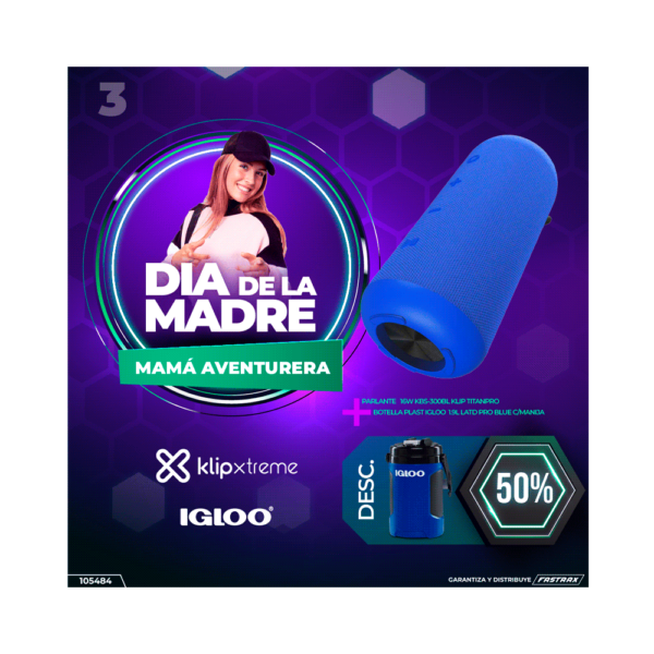 Combo parlante 16w kbs-300bl klip+botella plast igloo 1.9l 31313