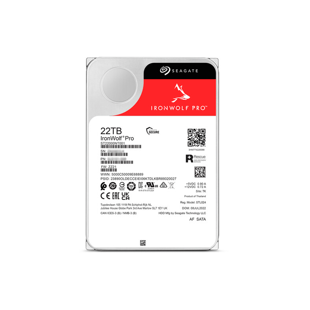 Disco duro sata3 22tb seagate ironwolf pro 7200 512mb st22000nt001 surveillance