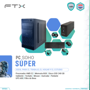 Computadora ftx soho super e2/240ssd/8g + ups 600w + filtro + auricular