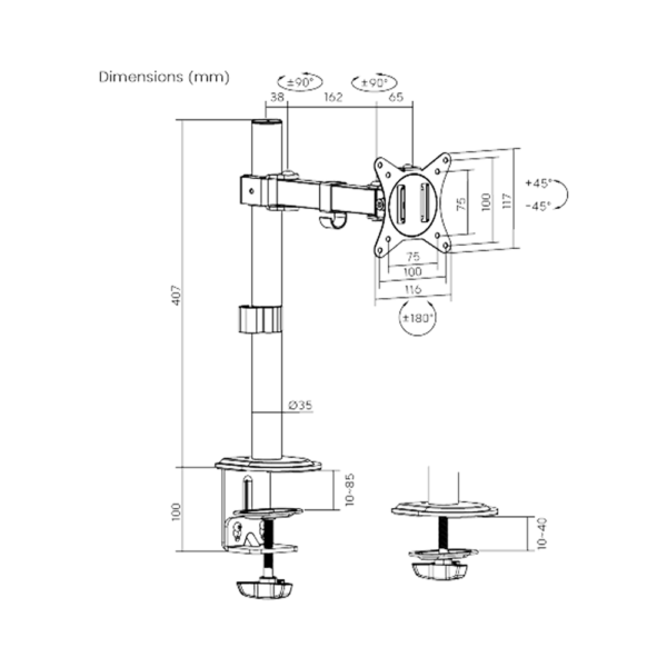 Soporte p/1mon ftx ftx66-c011 17" a 32" 9kg/art/inc45°/gir90°/rot180° - Imagen 4