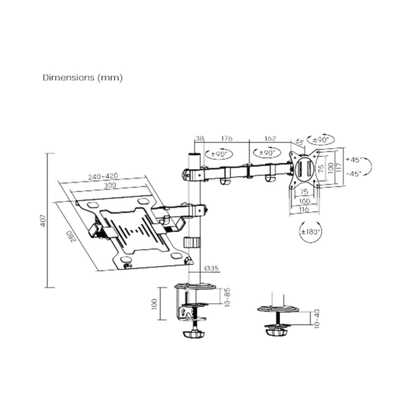 Soporte p/1mon-1nb ftx ftx66-c024ml 17" a 32" 9kg/art/inc45°/gir90°/rot180° - Imagen 5