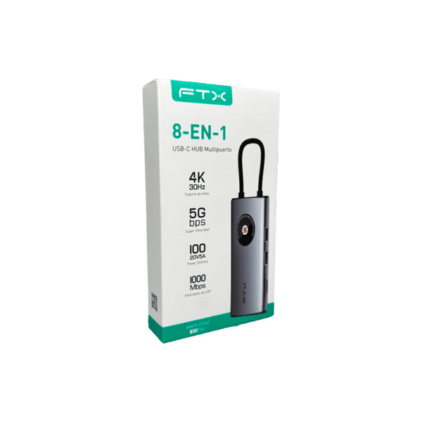 Hub 8 en 1 usb-c - hdmi/rj45/usb-a/usb-c/sd ftx-hubl3-ag 4k/30hz/1gbps/100w/5gbps - Imagen 5