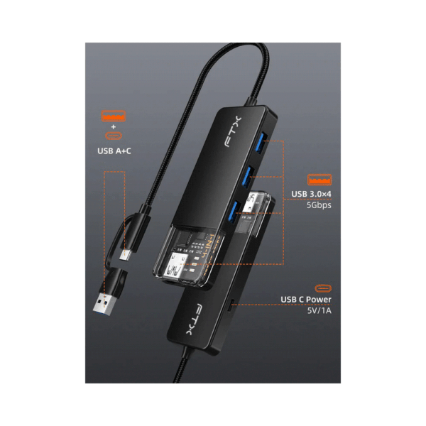 Hub usb-c 3.0 / usb-a de 4 puertos ftx-hubt3-pb 5gbps/5v - Imagen 3