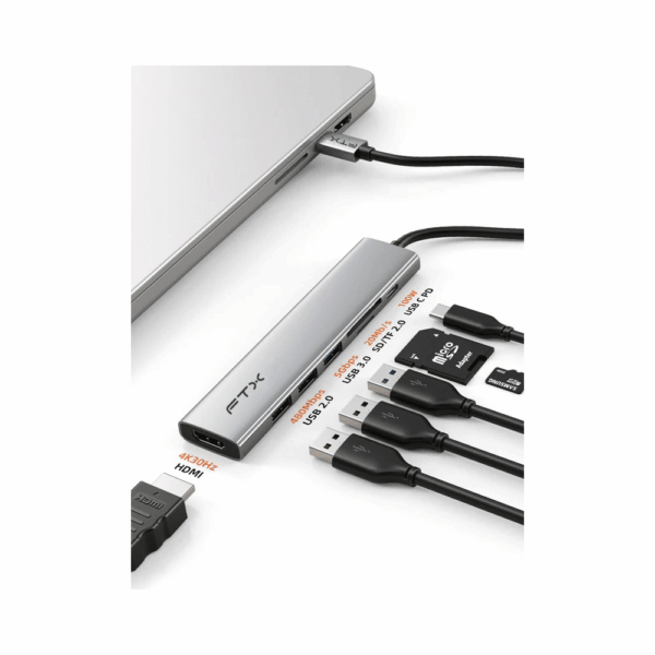Hub 7 en 1 usb-c - hdmi/usb-a/usb-c/sd ftx-hbp2-ag7 4k/30hz/100w/5gbps - Imagen 3