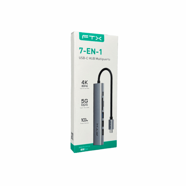 Hub 7 en 1 usb-c - hdmi/usb-a/usb-c/sd ftx-hbp2-ag7 4k/30hz/100w/5gbps - Imagen 4