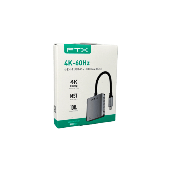 Adaptador usb-c - 2 hdmi/usb-c/usb-a ftx-cm2h4k-ag 4k/60hz/100w/gris - Imagen 3