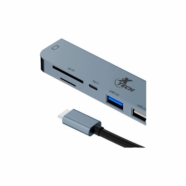 Hub usb-c/7 en 1 xtech xtc-571 4k/5gbps/sd/usb-c gris - Imagen 3