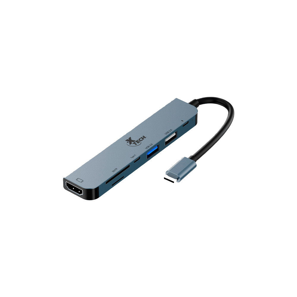 Hub usb-c/7 en 1 xtech xtc-571 4k/5gbps/sd/usb-c gris