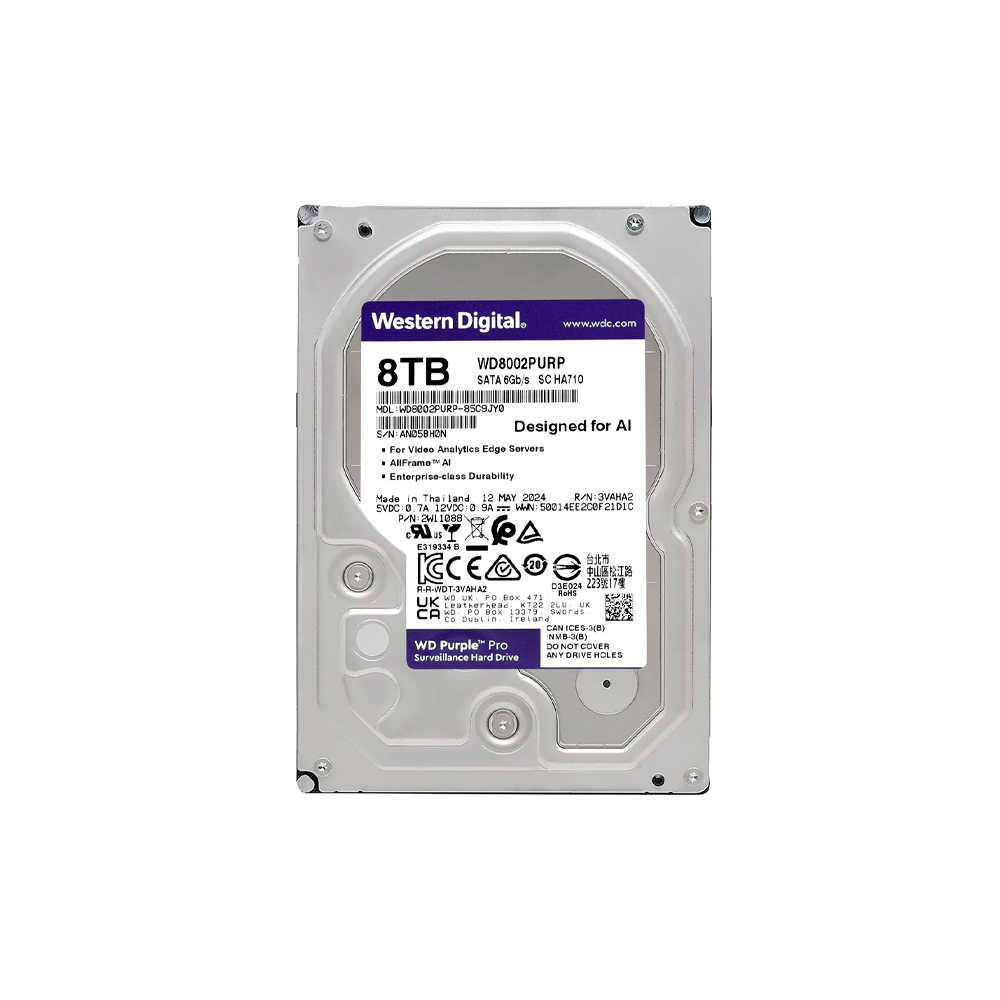 Disco duro sata3 8tb western digital purple pro 7200 256mb wd8002purp surve (garantia br)