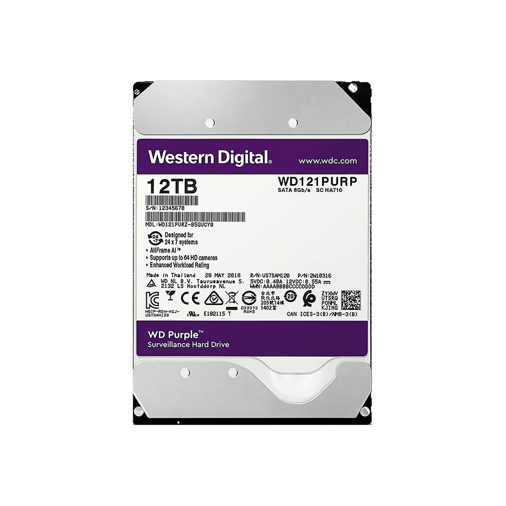 Disco duro sata3 12tb western digital purple pro 7200 256mb wd121purp surve (garantia br)