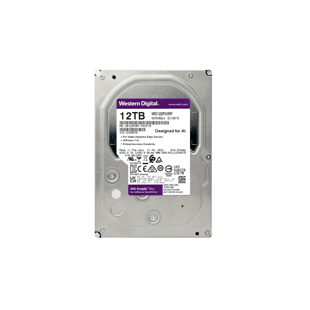 Disco duro sata3 12tb western digital purple pro 7200 512mb wd122purp surv (garantia br)
