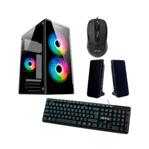 Gabinete Kit Ftx255 C/Fuente 500w Mouse+Tecl+Spk+Lat Fron Transp Matx/Mitx