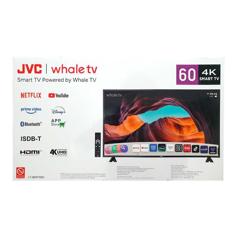 Televisor 60" Jvc Lt-60n7165u 4k Uhd/Hdr/ Dig/Bluetooth/3hdmi/2usb/Red/Whale Borde Infinit - Imagen 4