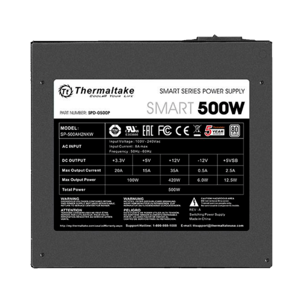 Fuente thermaltake smart 500w 80 plus white ps-spd-0500npcwus-w