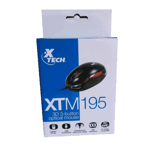 Mouse xtech usb xtm-195 1000dpi/3d 3 boton/ negro c/ led rojo - Imagen 2