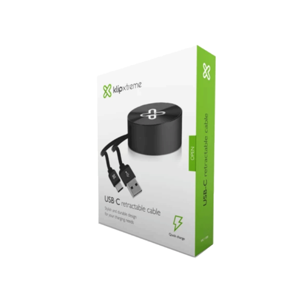 Cable klip adap usb-a a usb-c kac-110bk 2.1a/ 1m negro retractil