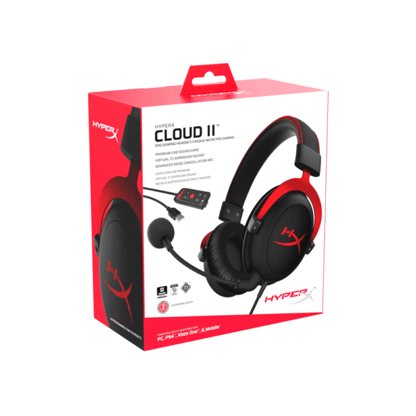 Auricular con microfono gamer hyperx khx-hscp-rd cloud ii headph 3.5mm 7.1 negro/rojo