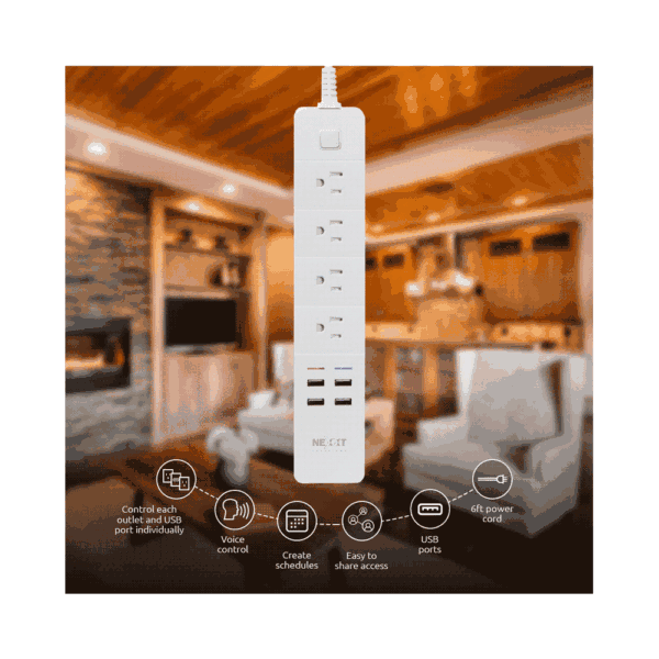 Filtro de linea iot nexxt de 4 tomas nema + 4 usb/15a/bivolt/1.8m nhp-e610 - Imagen 4