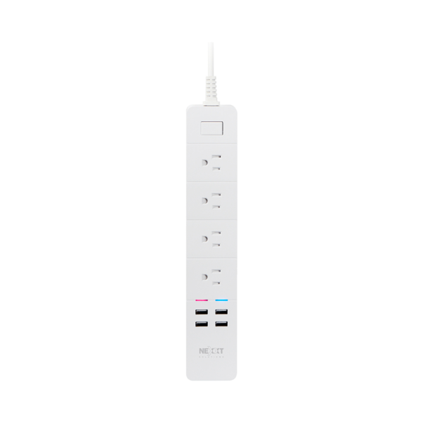 Filtro de linea iot nexxt de 4 tomas nema + 4 usb/15a/bivolt/1.8m nhp-e610