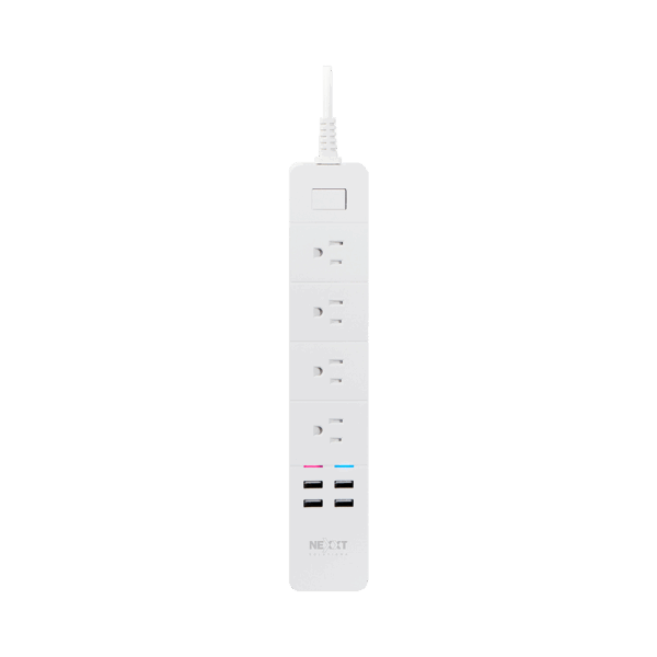 Filtro de linea iot nexxt de 4 tomas nema + 4 usb/15a/bivolt/1.8m nhp-e610