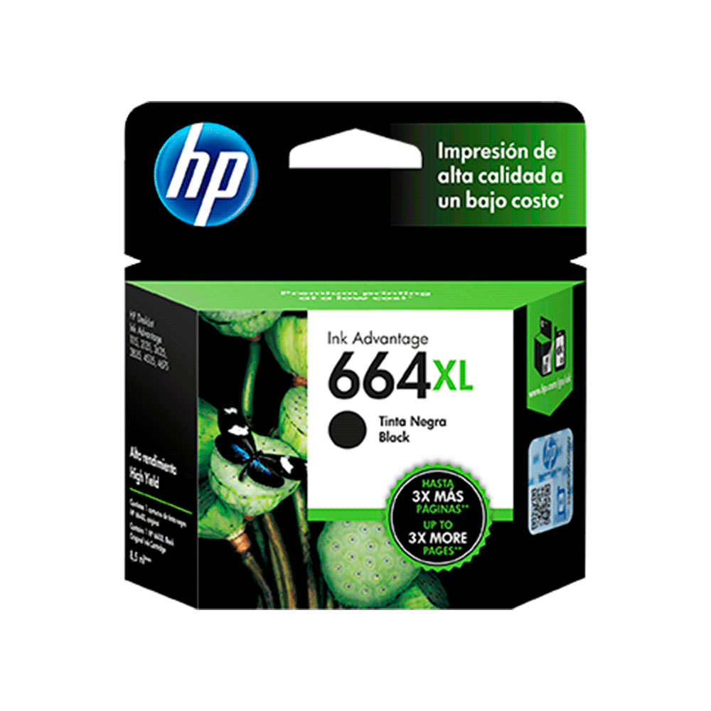 Tinta hp 664xl negro f6v31al 8,5ml