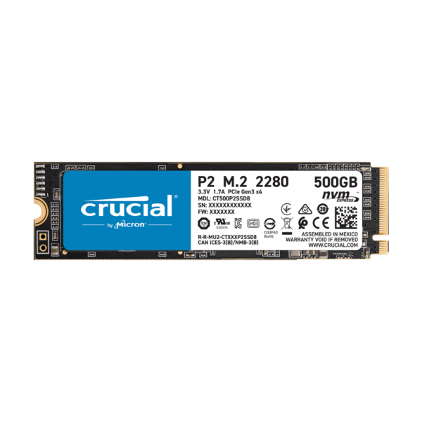Ssd m.2 pcie nvme 500gb crucial p2 2280 3d ct500p2ssd8 2300/940