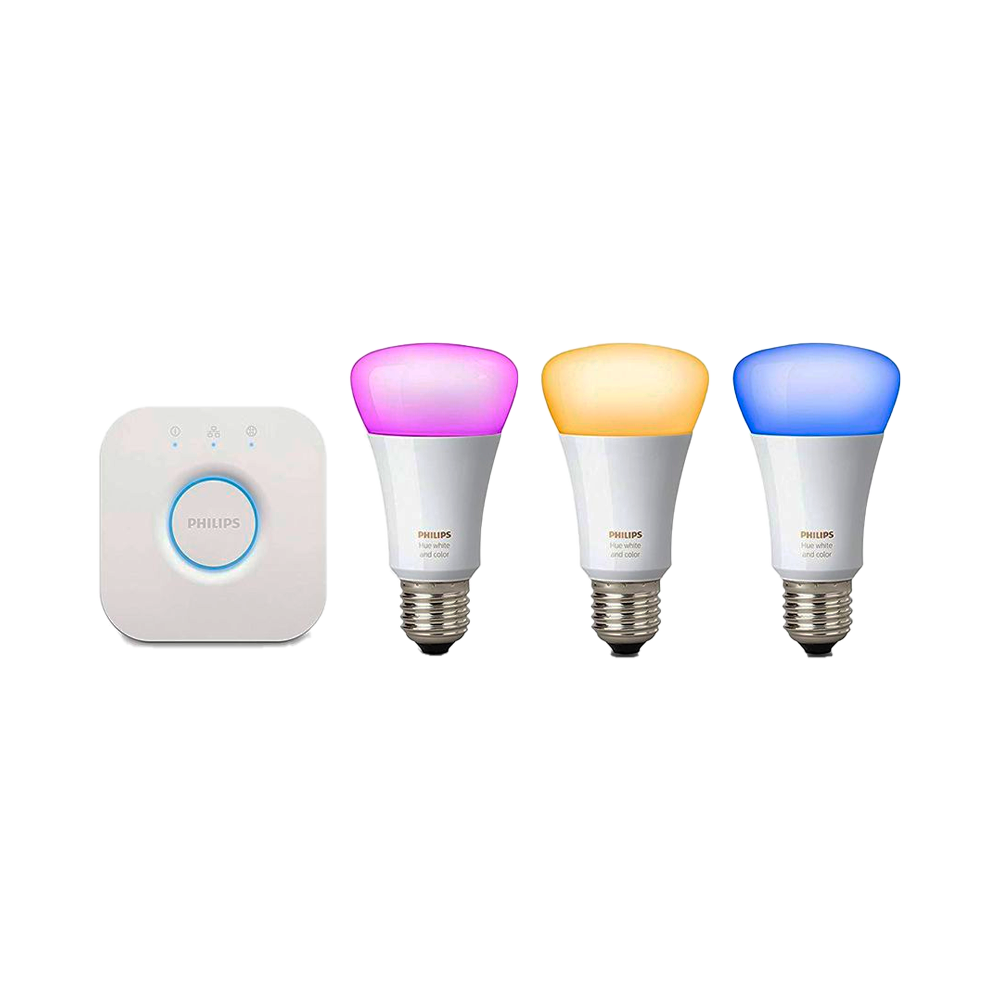 iot philips kit 3 foco color + brigde hue 220v 9w a60 e27