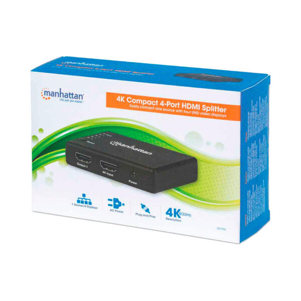 Divisor hdmi de 4 puertos 207706 4k/3d/30hz/negro