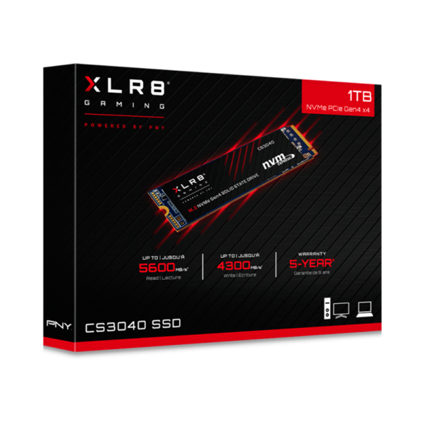 Ssd m.2 pcie 1tb pny cs3040 nvme m280cs3040-1tb-rb 5600/4300 xlr8