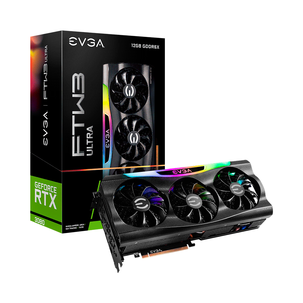 Placa de video evga rtx3080 ftw3 ultra 12gb dd6x 12g-p5-4877-kl lhr led argb