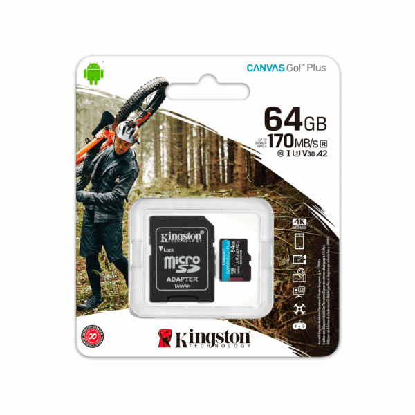 Memoria micro sd kingston 64gb canvas go plus sdcg3/64gb 170/70 - Imagen 3