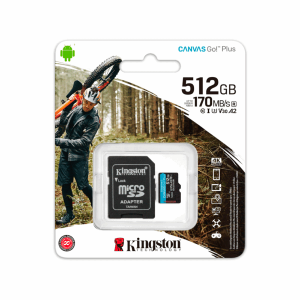 Memoria micro sd kingston 512gb canvas go plus sdcg3/512gb 170/90 - Imagen 3