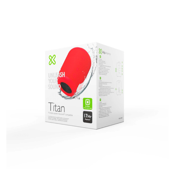 Parlante klip kbs-200rd 12w titan portatil aux/bt/bat/ipx7/tws rojo - Imagen 3
