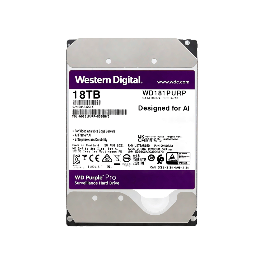Disco duro sata3 18tb western digital purple pro 7200 512mb wd181purp surveillance