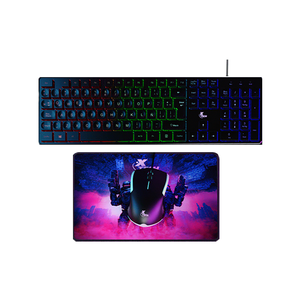 Teclado + mouse + mousepad xtech xtk-532s hasha 3en1 rgb/usb/esp