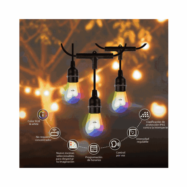 Guirnalda de luces iot nexxt 24 focos rgb/blanco 14.6m smart wifi nhb-o100 - Imagen 2