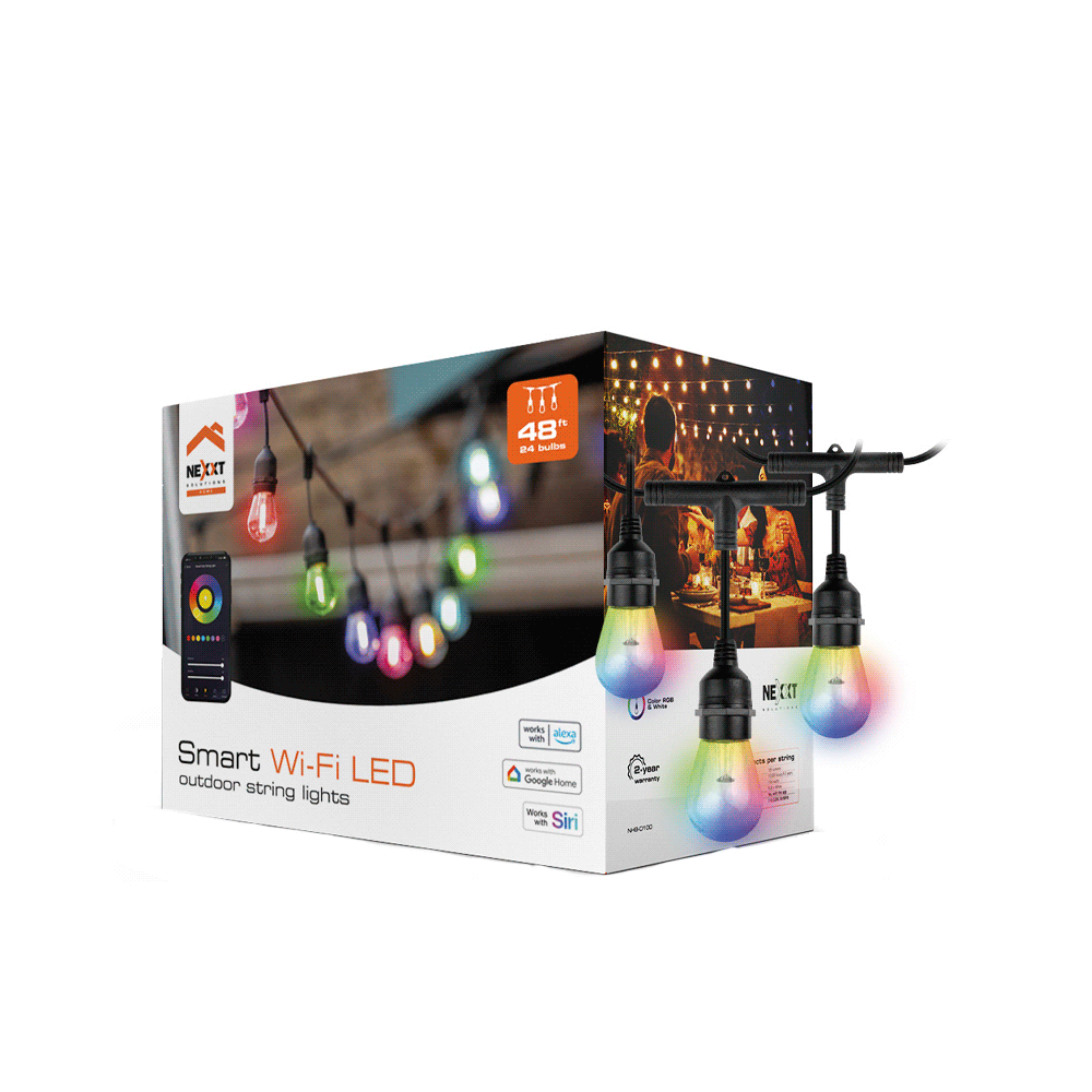 Guirnalda de luces iot nexxt 24 focos rgb/blanco 14.6m smart wifi nhb-o100
