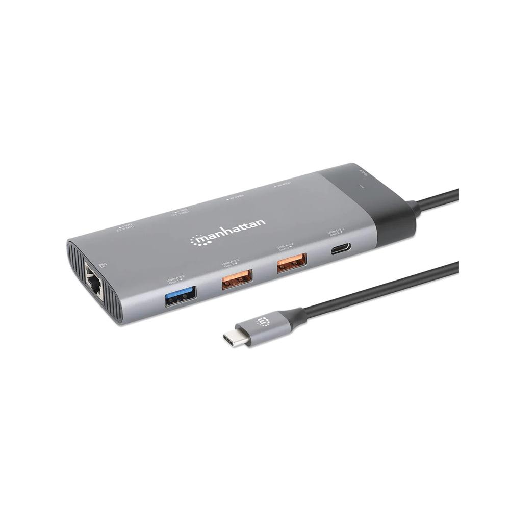 Hub usb-c 3.2 manhattan 10 en 1 8k/10gbps/rj45 gris 130714