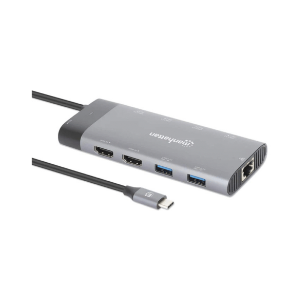 Hub usb-c 3.2 manhattan 10 en 1 8k/10gbps/rj45 gris 130714