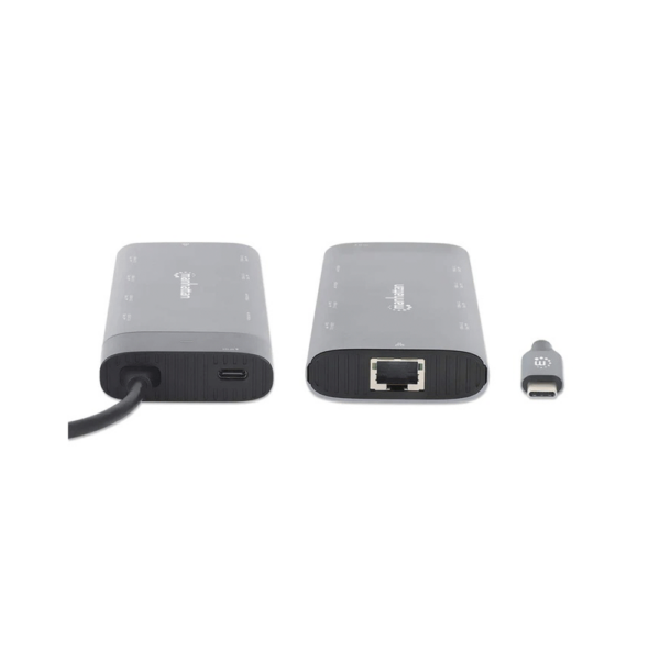 Hub usb-c 3.2 manhattan 10 en 1 8k/10gbps/rj45 gris 130714