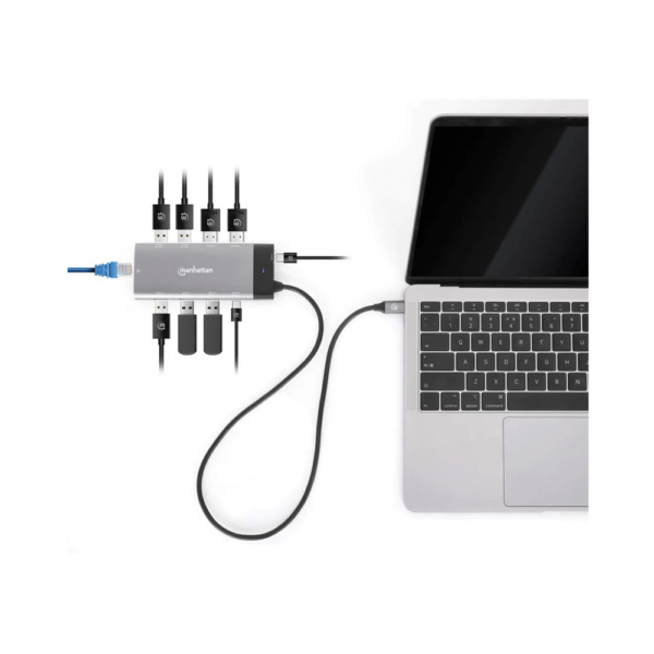 Hub usb-c 3.2 manhattan 10 en 1 8k/10gbps/rj45 gris 130714